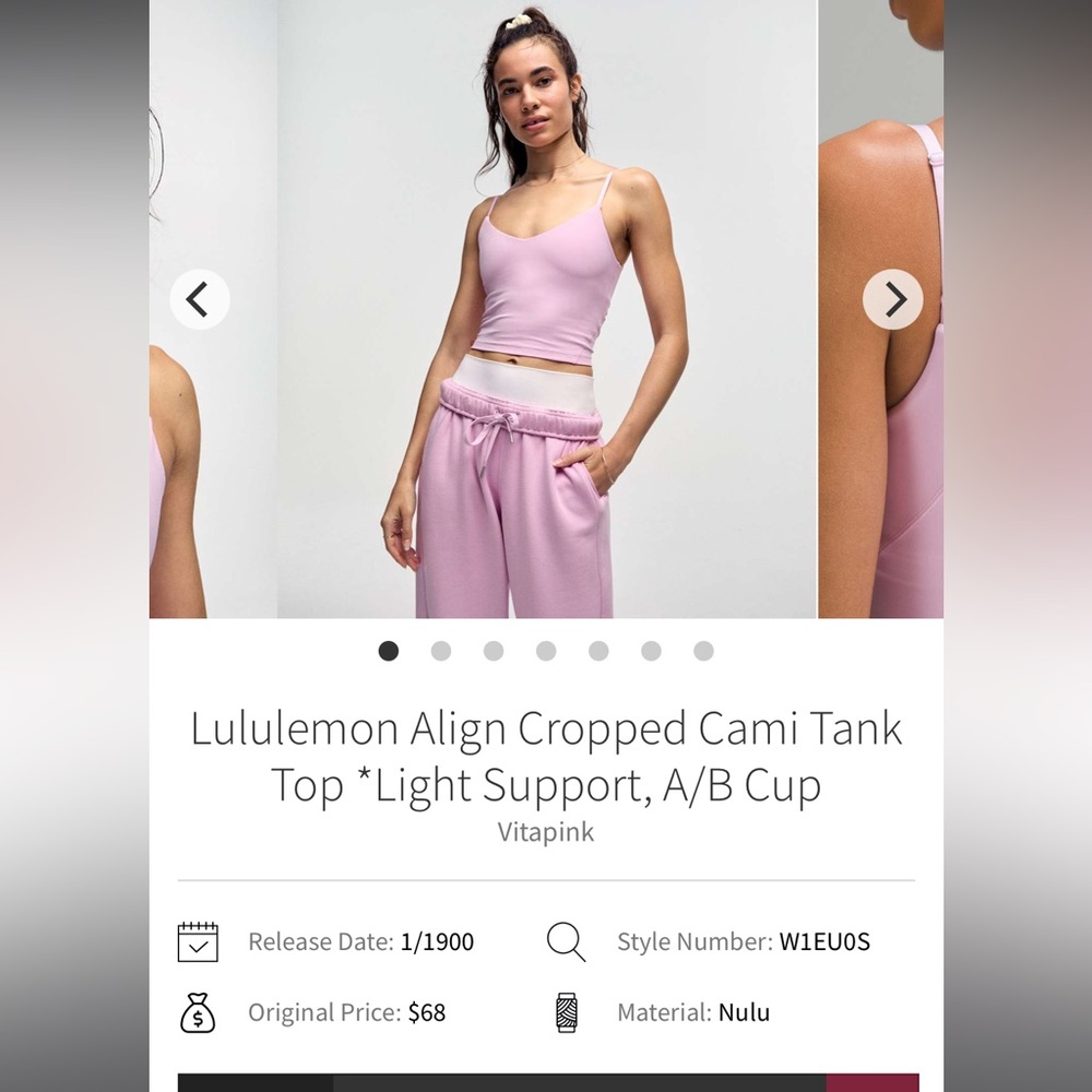LULULEMON Align Cami Top A/B Cup Vitapink Size 6
